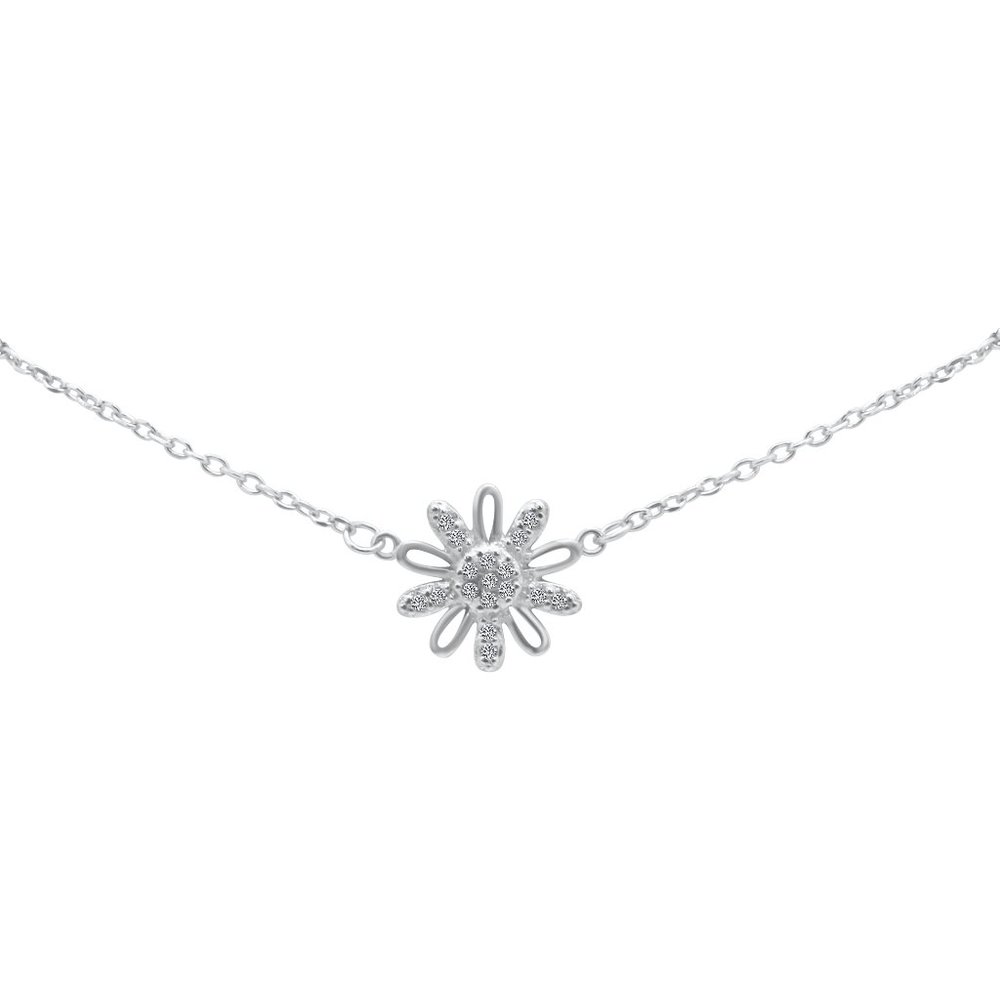 Elegant Flower Sterling Silver & CZ Necklace